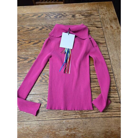 NWT MSGM Milano fuschia pink off the shoulder ribbed shirt sz XL - Picture 2 of 5